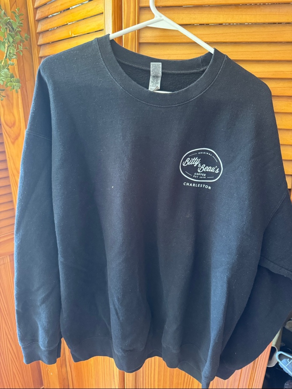 Gildan Black Crewneck Sweatshirt with White Bitty & Beau's Coffee Logo